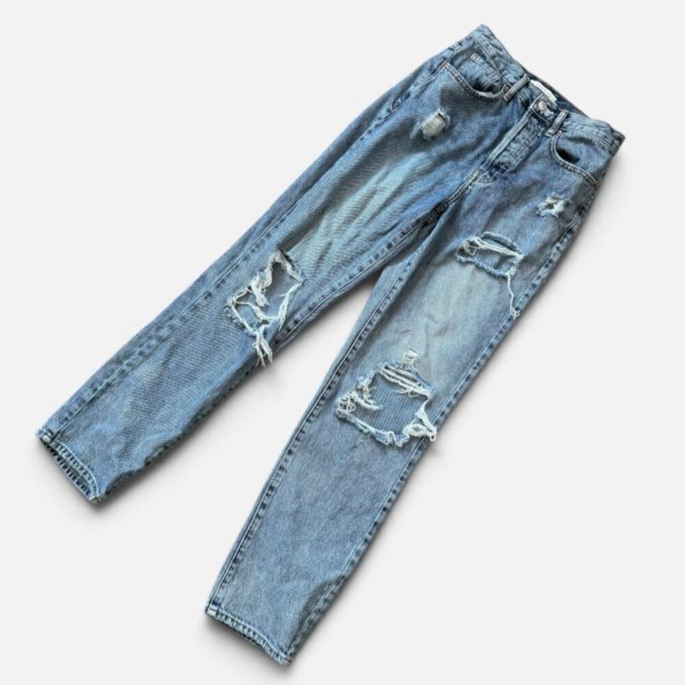 PacSun Dad Jeans Medium Wash Distressed High Waisted 24” Straight
